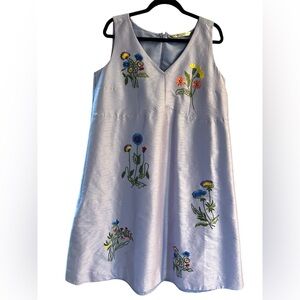 Custom Silk Lilac Floral Embroidered V-Neck Dress